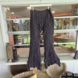 Jayli M Gray Hippie Ruched Flare Pants Yoga Travel Boho Chic Bohemian